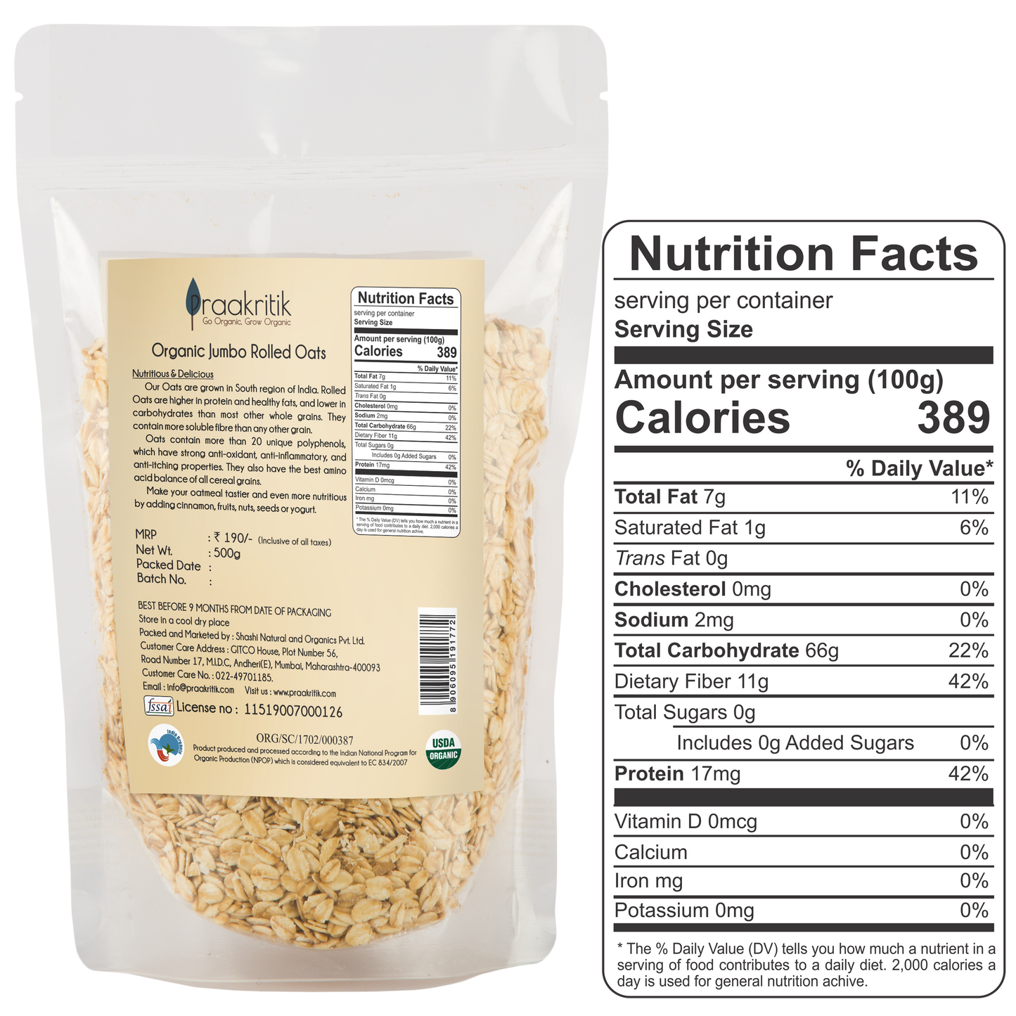 Jumbo Rolled Oats 500g- Organic