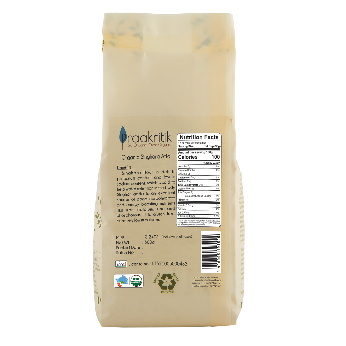 Organic Singhara Atta - 500 gms